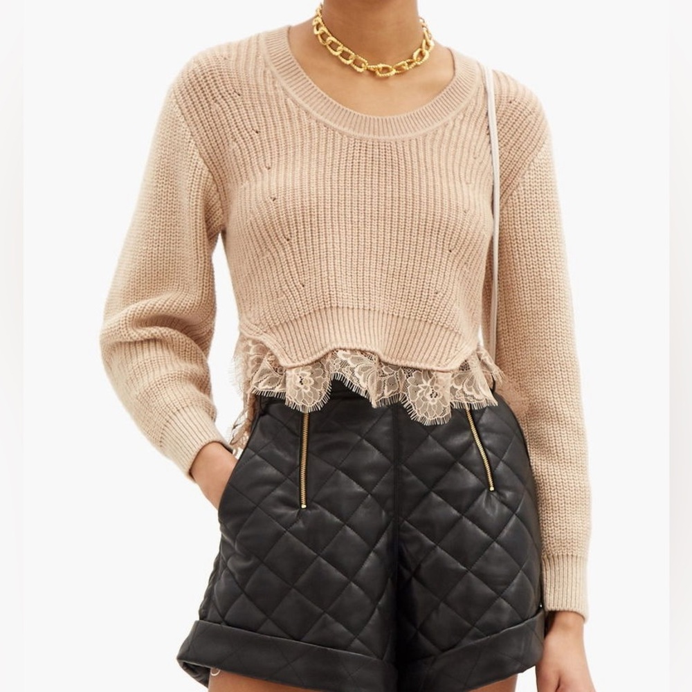Self-Portrait Lace Trimmed Knit Sweater
